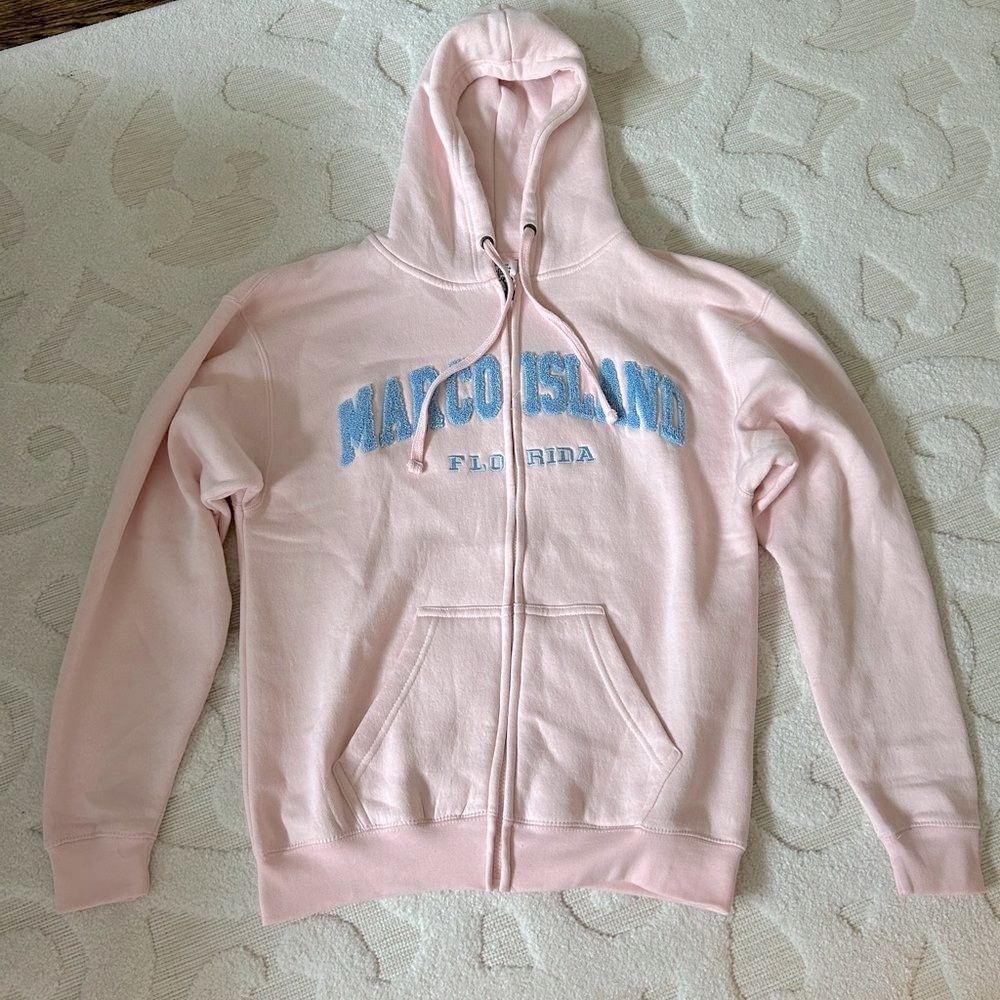 NEW Marco Island Light Pink and Blue Zip Up Hoodie